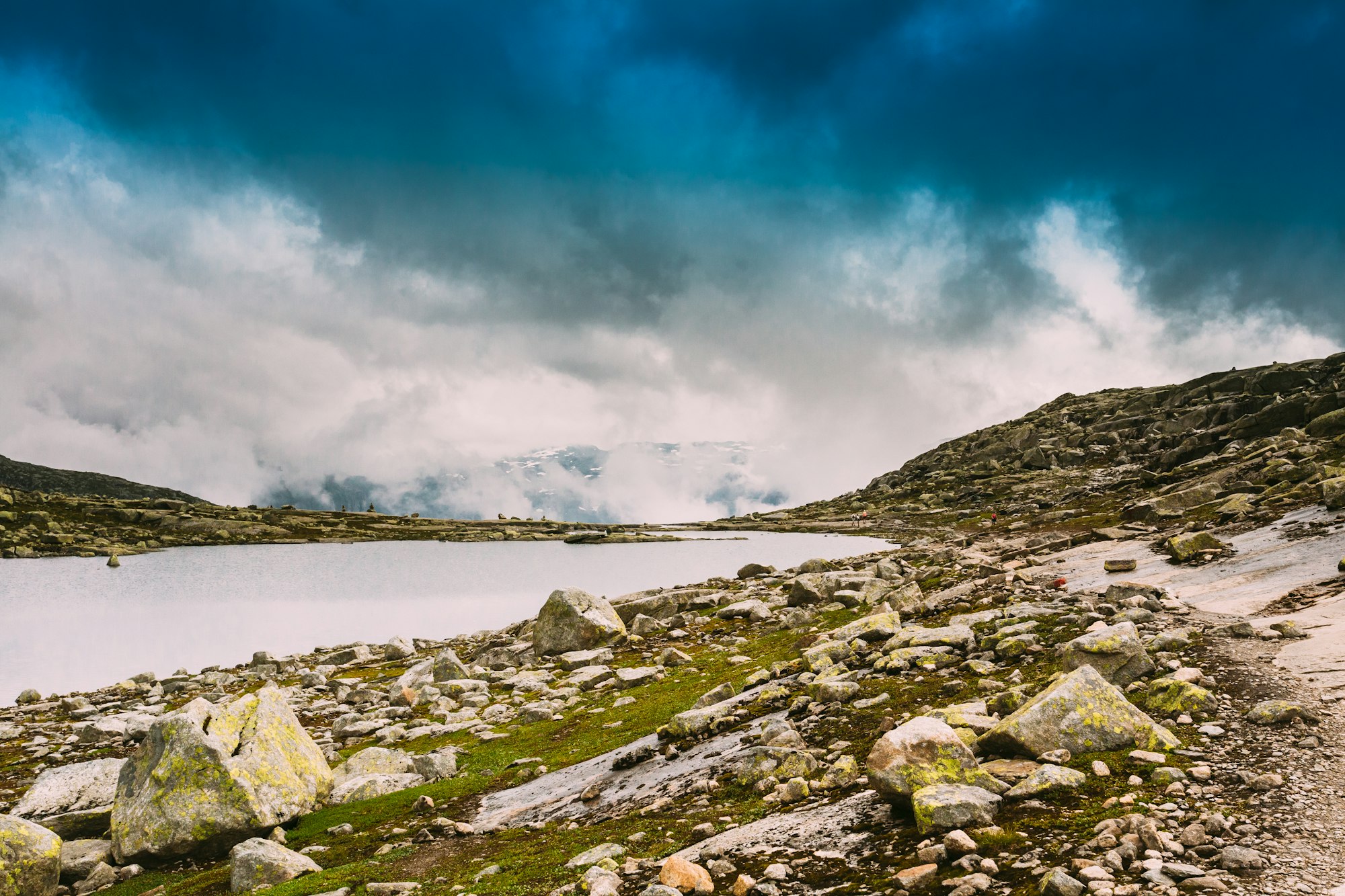 Scenic View Of Mountains Lake. Nature Of The Norwegian Mountains